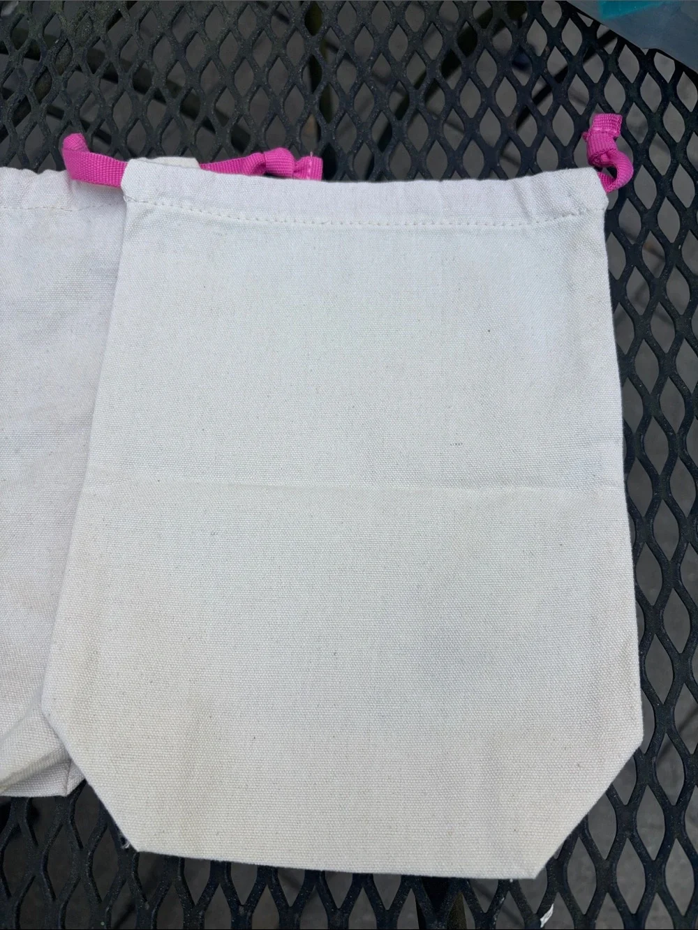 2-pc bundle Origins White Canvas Drawstring Pouches with Pink Ties (Pair)7×9 in